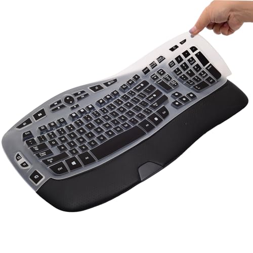 Keyboard Cover for Logitech K350 MK550 MK570 Wireless Wave Keyboard,Utra-Thin Silicone Keyboard Protector Skin for Logitech K350 MK550 MK570 Ergonomic Keyboard Protective Accessories(Black) - color: Black