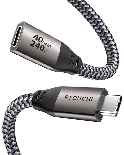 Stouchi USB4 Extension Cable 40Gbps 5FT | 40Gbps for Thunderbolt 4 , 240W E-marker charging, anti-interference shielding, fits tight desk, nylon braid, - size: 5FT