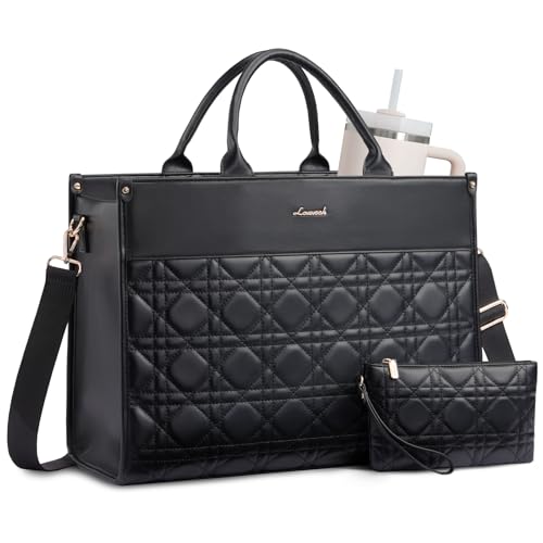 LOVEVOOK Laptop Tote Bag for Women,Waterproof Leather Work Bag for Teacher,Business Office Work Bag Briefcase,Gifts for Women - color: Black, size: 17.3"