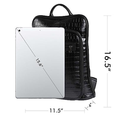 Leather Laptop Backpack, Women and Men Backpack Travel Business Work College Water Resistant Anti Theft Daypack Large fits for 15.6 inch Notebook Computer bag, Black… - color: 2302-black