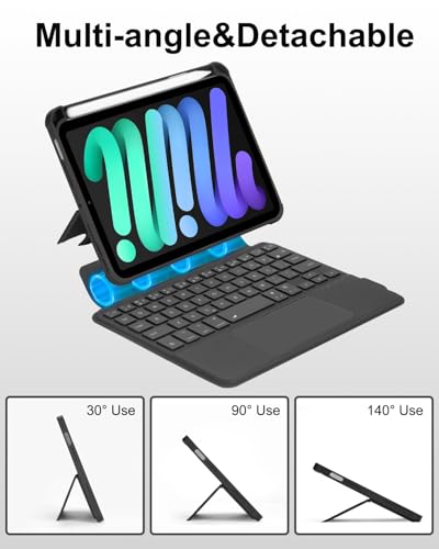 EAMPANG Case with Trackpad Keyboard for iPad mini 7th(A17 Pro, 2024)/6th Generation 8.3 inch,7-Color Backlit Wireless Keyboard Magnetic Detachable Multi-Angle Stand Cover for iPad mini 6 7 Black - color: Black