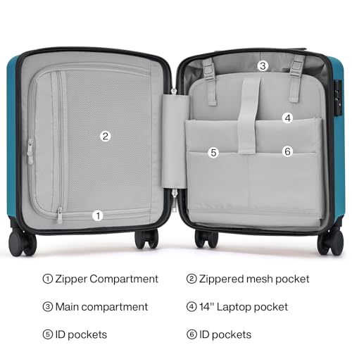 Hanke 16 Inch Underseat Small Carry On Luggage, Hard Shell with TSA Lock | PC Hard Shell, 14" Padded Laptop Pocket, Multi-Compartment, 8 Spinner Wheels, Lightweight, Short Trip - color: Caribbean Blue, size: 16 Inch