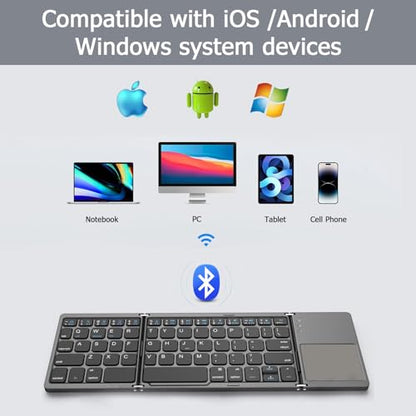 Foldable Bluetooth Keyboard with Touchpad, Ultra Slim Portable Wireless Keyboard with Rechargeable Battery for Android Windows iOS Tablets Laptop-Space Gray