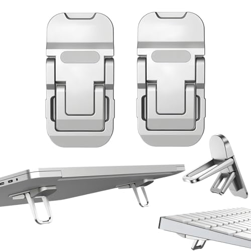 2 Pcs Zinc Alloy Foldable Laptop Stand, Portable Computer Mini Keyboard Riser with 2 Adjustable Angles, Self-Adhesive Invisible Notebook Stand and Keyboard Lift for Desk - color: Silver