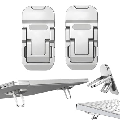 2 Pcs Zinc Alloy Foldable Laptop Stand, Portable Computer Mini Keyboard Riser with 2 Adjustable Angles, Self-Adhesive Invisible Notebook Stand and Keyboard Lift for Desk - color: Silver