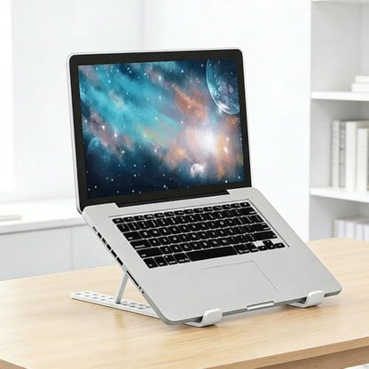 Adjustable Laptop Stand for Desk - Portable Foldable Notebook Riser, Ergonomic Computer Holder Compatible with 10-15.6 Inch Laptops, Vented Heat Dissipation(White) - color: White