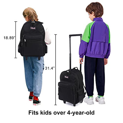 Tilami Rolling Backpack 18 inch Double Handle Wheeled Boys Girls Travel School Children Luggage Toddler Trip - color: Black