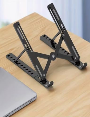 Foldable Adjustable Portable Laptop Stand - Universal Ergonomic Desktop Holder Compatible with MacBook/Dell/Lenovo, Perfect for Office, Home & Travel Use by Students, Professionals & Gamers - color: Black, size: 8.46inx11.02in
