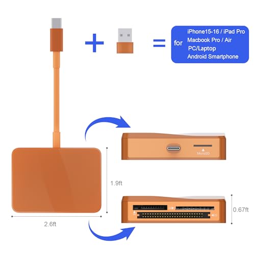 SD Card Reader, 4 in 1 USB C to SD/TF/CF/MS Card Reader with USB to USB C Adapter Memroy Card Reader for iPhone 17/16/15 Pro Max iPad Pro MacBook Pro/Air iMac M4/M3 Android Phone/Tablet PC(TerraCotta) - color: TerraCotta