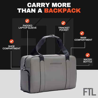 The FTL Lite Mens Gym to Office Bag - 17L Briefcase Gym Bag Hybrid with Shoe Compartment & 16" Laptop Sleeve - Executive Daily Carry & Overnight Duffel for Athletic Business Pros - Gray - color: Stone Grey, style: Lite