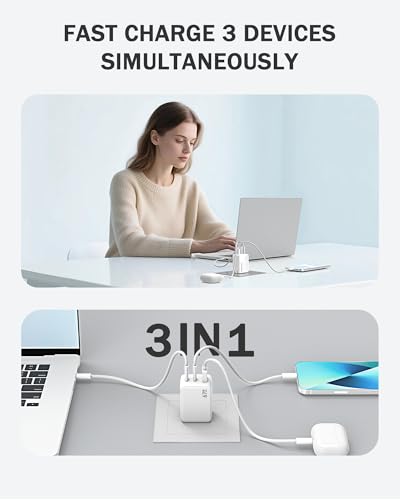 67W USB C Charger, GaN PPS 3-Port Fast Compact Foldable USB C Charger Block for MacBook, iPad Pro, Galaxy S24, iPhone 16/15 and More