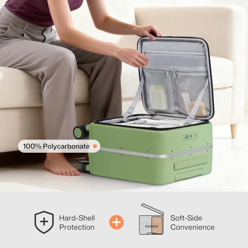 mixi 17x14x9 Carry On Luggage Underseat PC Hard Shell Suitcase Top Opening Aluminum Frame Travel Suitcases with Wheels, Avocado Green - color: Avocado Green, size: 17x14x9 Inch