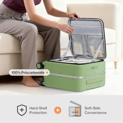 mixi 17x14x9 Carry On Luggage Underseat PC Hard Shell Suitcase Top Opening Aluminum Frame Travel Suitcases with Wheels, Avocado Green - color: Avocado Green, size: 17x14x9 Inch