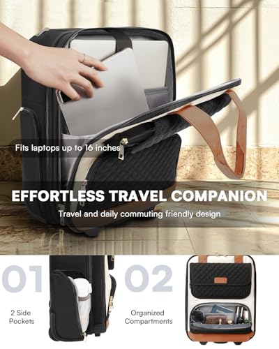 Underseat Carry On Luggage with Wheels, Airline Approved Personal Item Luggage, 16-Inch Multi-functional Underseat Luggage, Lightweight Overnight Suitcase for Women, Bussiness, Travel, Beige Brown - color: Beige Brown