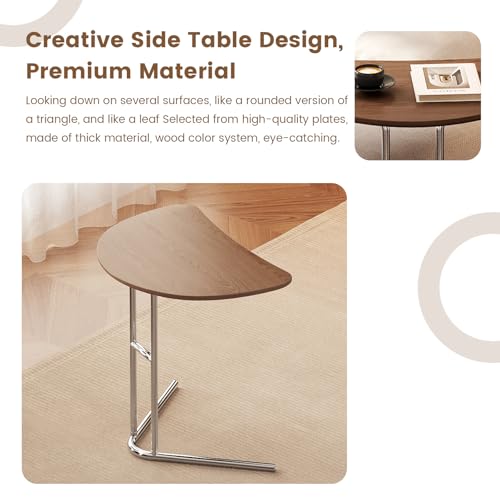 C Shape End Table, Metal Frame TV Tray Desk, Half Round Overbed Laptop Computer Side Table for Sofa, Bed and Other Small Spaces