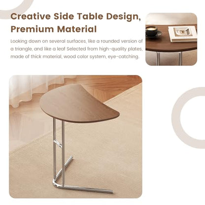 C Shape End Table, Metal Frame TV Tray Desk, Half Round Overbed Laptop Computer Side Table for Sofa, Bed and Other Small Spaces
