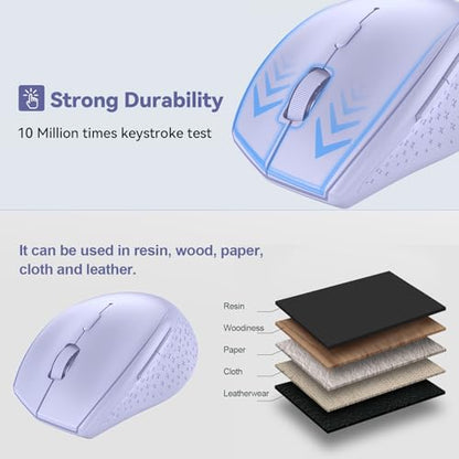 TECKNET Bluetooth Mouse, Wireless 6 Buttons 2-Yr Battery, Lavender | BT 5.0/3.0, 6-Level DPI to 4800, Wide OS Compatible, Ergonomic for M/L Hands, Extended Battery - color: Lavender