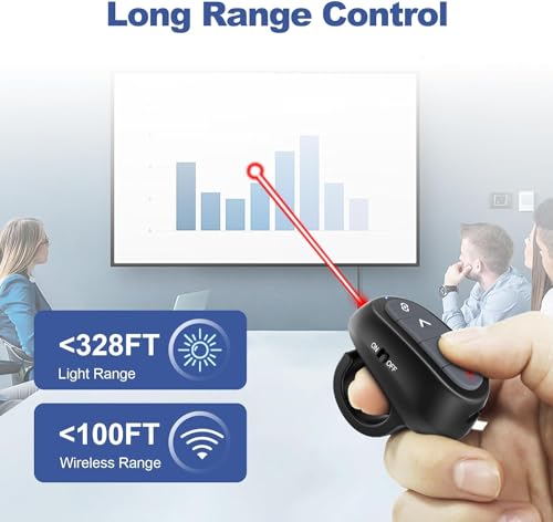 (2 Units) Presentation Clicker PowerPoint Wireless Presenter Remote: Laser Pointer Finger Ring Computer Project Power Point PPT Clicker for Laptop Office, Slideshow Google Slide Advancer Rechargeable - style: 2 Units Finger Ring