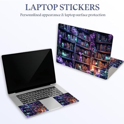 Universal Laptop Skin Sticker Decal,15.6 Inch Laptop Vinyl Cover for 13" 14" 15.6" Laptop,Scratch-Resistant Waterproof Protector Wrap,Reusable with Wrist Pads,Magic Library with kulls - color: Magic Library with kulls