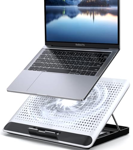 16inch Single Fan Lap Chill Mat - Aluminum Panel Laptop Cooling Pad, Heat Protection Laptop Cooler, Adjustable Foldable Long Stand, Fans Switch with dimmable-Speed, USB-A Connection Laptop Fan - color: Silver 1Fan 16inch