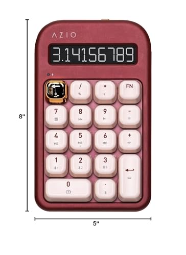 AZIO IZO Wireless Mechanical Calculator & Number Pad (Red/Gold) - Bluetooth 5.0 & USB, Gateron-Blue Mechanical Switch, 9 Backlight Modes, Rechargeable, PC & Mac Compatible, Baroque Rose (IN106) - color: Baroque Rose