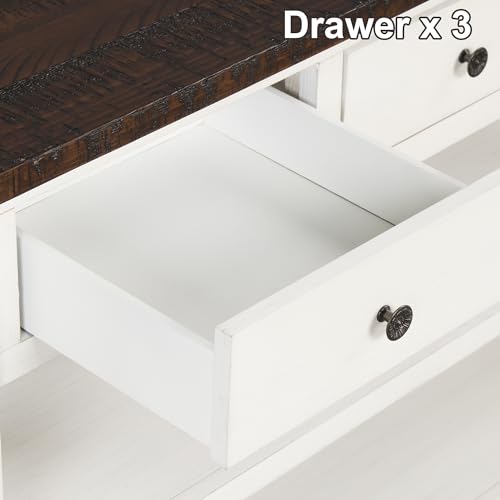 48’’ Modern Farmhouse Wood Entryway Console Table w/Storage, Antique White | 3-Tier Sofa Table Behind Couch, 3 Drawers, 2 Open Shelves, Easy Assembly, for Living Room, Dining, Hallway - color: Antique White
