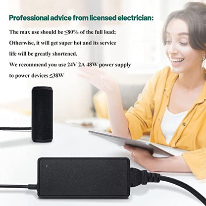 24V 2A 48W Universal AC DC Power Supply Adapter with 5.5x2.5mm Plugs | 100-240V 50-60Hz input, 5.5x2.5mm plug(Compatible 5.5x2.1mm), for LED strips & CCTV cameras
