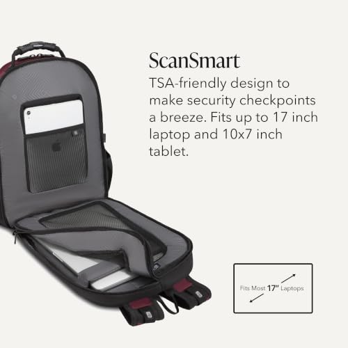 SWISSGEAR Sion 2-Piece Travel Set, Softside Expandable Carry-On Spinner Bundled with 1900 ScanSmart 17" Laptop Backpack with RFID Blocking & Tech Organization, Merlot - color: Merlot, size: 2-Piece Set (Carry-On/Backpack)