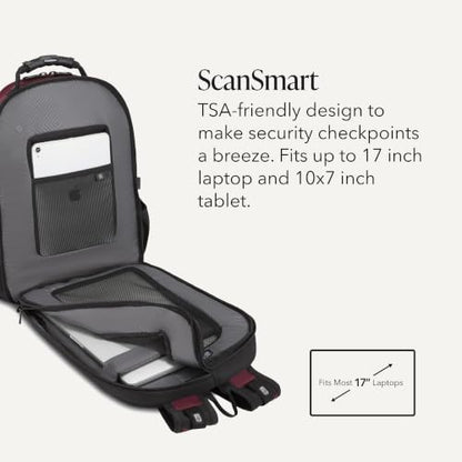 SWISSGEAR Sion 2-Piece Travel Set, Softside Expandable Carry-On Spinner Bundled with 1900 ScanSmart 17" Laptop Backpack with RFID Blocking & Tech Organization, Merlot - color: Merlot, size: 2-Piece Set (Carry-On/Backpack)