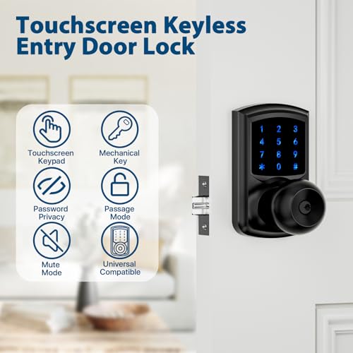 Keyless Entry Door Lock Keypad Smart Door Knob Electronic Digital Code Lock | Zinc Alloy Anti-Bump Security One-Slide Passage Mode Switch 20 User Codes One-Time Guest Code 15 Min Easy DIY Install - size: HL-668K Matte Black 2pack