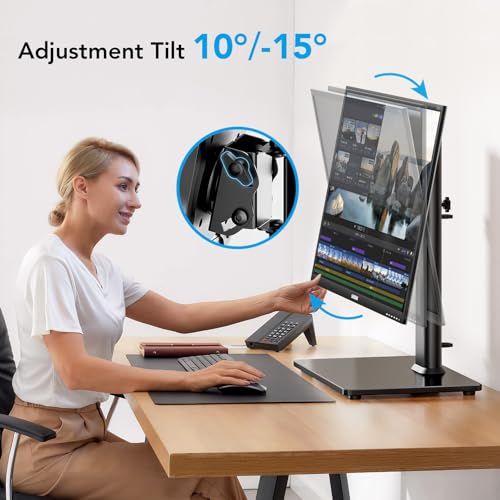 Single Monitor Desk Stand Free-Standing Desk Mount Arm Riser for 13 inch to 32 inch Screen Freestanding VESA Mount Base, Adjustable Height, Tilt, Swivel, Rotation, Black AX05TB01 - size: Single monitor stand