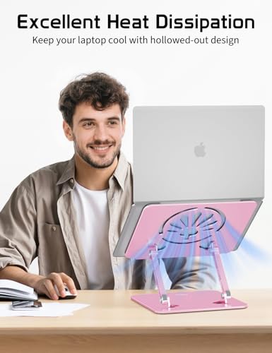 Aluminum Laptop Stand Adjustable Height & Angle | Ergonomic Riser for MacBook, Notebook & Tablet | Foldable, Portable, Ventilated Design for Office, Home, Travel – Fits 10"-15.6" Devices,Pink - color: Pink