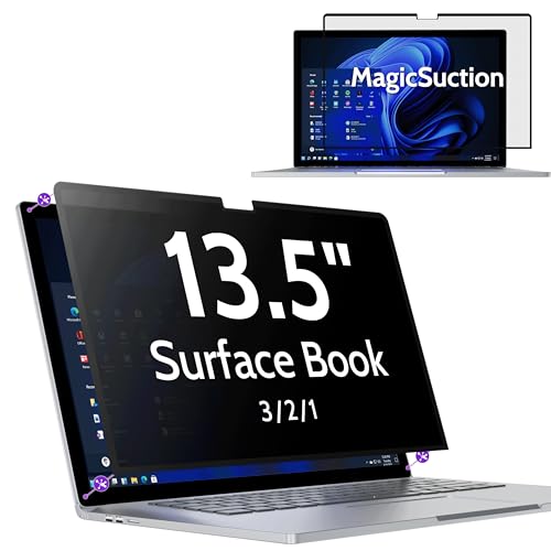 Peslv Privacy Screen for 13.5 Inch Surface Book 3/2/1, MagicSuction™ Removable Anti Spy Black Protector, Glare Blue Light Filter for Microsoft Laptop Computer Monitor - size: Surface Book 13.5" 3/2/1