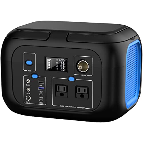 ENOFLO Portable Power Station 600W, 296Wh Lithium Battery Backup | ENOFLO Solar Generator 110V Pure Sine Wave Battery Power Pack with USB DC AC Outlet for Outdoor Emergency Use - color: Blue-Black