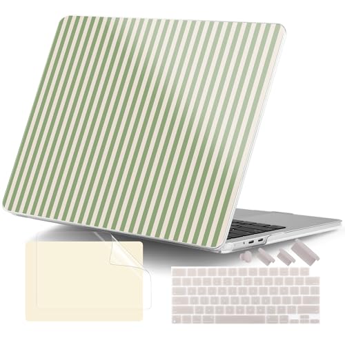 for MacBook Air 13 Inch (13.6 Inch) Case, M5/M4/M3/M2 Chip 2026 2025 2024 2023 2022, Hard Plastic Printed Cover with Screen Protector & Keyboard Cover & Dust Plugs, Green Stripes - color: Green Stripes