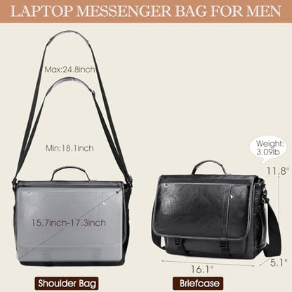 Messenger Bag for Men: Laptop Bag PU Leather Work Briefcase Large Carry On Computer for Office College Travel - color: Pu Black