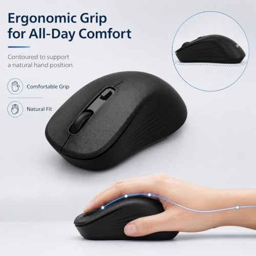 PHILIPS Wireless Mouse for Laptop, Bluetooth and 2.4GHz, Silent Click | Bluetooth and 2.4GHz dual mode with USB nano receiver; silent click; 3 DPI levels; compact ambidextrous design; AA included