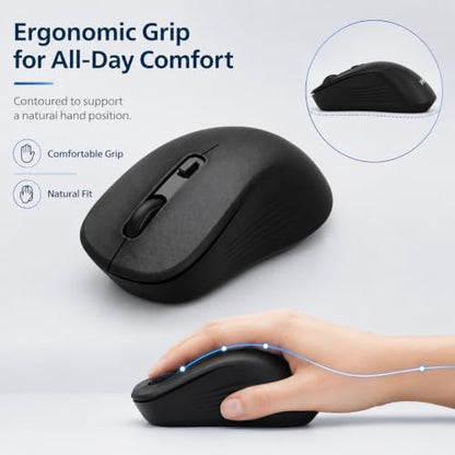 PHILIPS Wireless Mouse for Laptop, Bluetooth and 2.4GHz, Silent Click | Bluetooth and 2.4GHz dual mode with USB nano receiver; silent click; 3 DPI levels; compact ambidextrous design; AA included