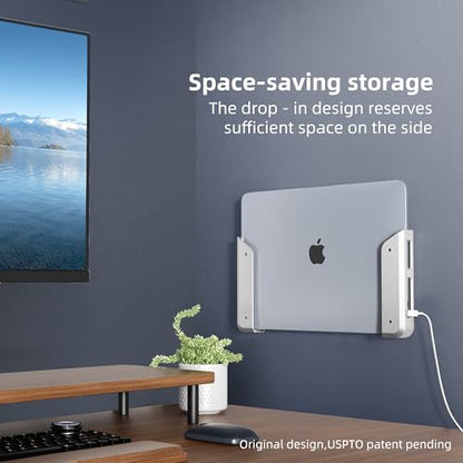 Wall & Under Desk Laptop Mount Holder–Adhesive & Screw in,1.02"/ 26 mm,Anti-Scratch Pads,Universal for MacBooks,Surface,Keyboards,Tablets,Switch &More,Matte Silver - color: Matte Silver