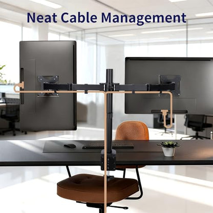 Black Dual Monitor Arm Mount for 13-27 Inch Screens | Ultrawide Screens Up to 34 inch Fully Adjustable Stand with C-Clamp/Grommet Base Max VESA 100x100 Each Screen Capacity 22lbs - size: Dual Arm for 13"-27"