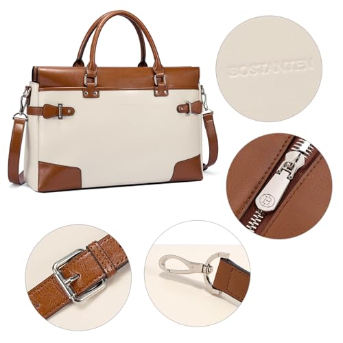 BOSTANTEN Briefcase for Women Leather Laptop Bag 15.6 inch Computer Messenger Office Business Work Tote - color: Apricot