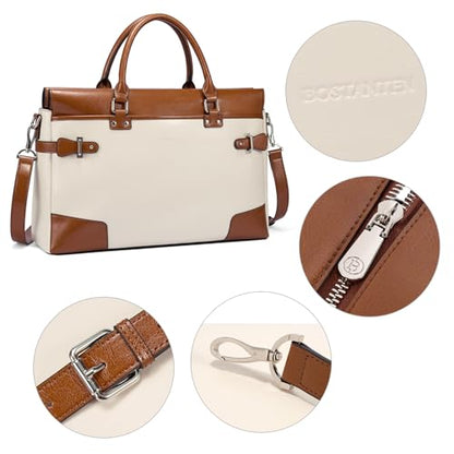 BOSTANTEN Briefcase for Women Leather Laptop Bag 15.6 inch Computer Messenger Office Business Work Tote - color: Apricot