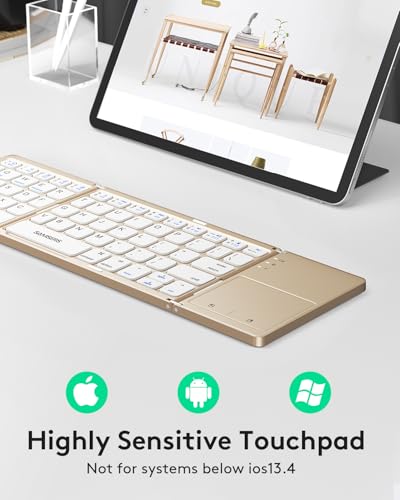Samsers Foldable Bluetooth Keyboard with Touchpad, Ultra Slim Compact, Gold | Multi-touch Trackpad, Full Size, Phone Holder, USB-C Charging, 1 Device, for Android Windows iOS Mac OS, Mobile Productivity - color: Desert Gold, size: 1-Device