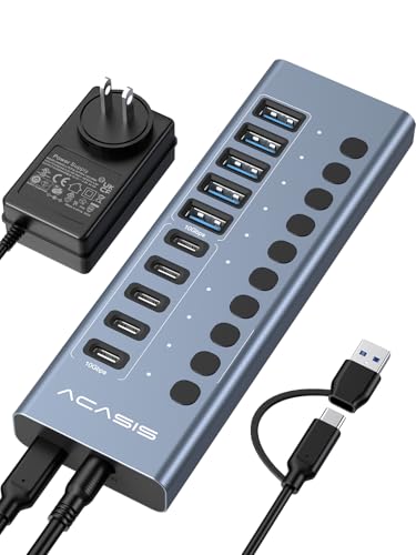 Powered USB 3.2 Hub, ACASIS 10 Ports USB 3.2 Hub(5 USB-A 3.2 Ports+5 USB-C 3.2 Ports), Aluminum USB Hub Powered with 48W Power Adapter, USB Hub for PC/Laptop, Computer, Flash Drive, Printer, Camera - size: 10 Ports