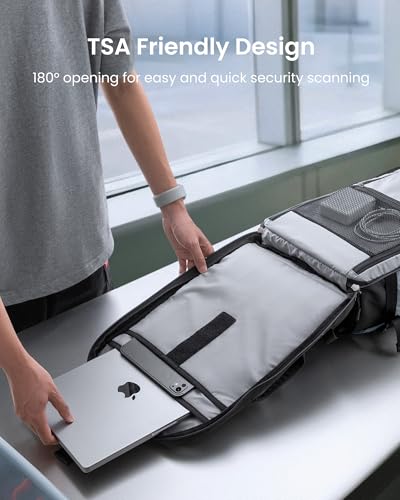 tomtoc Travel Backpack, TSA Friendly Flight Approved Carry-on Luggage Hand Water-resistant Lightweight Business Rucksack - color: Silver Gray-ripstop, size: 28L