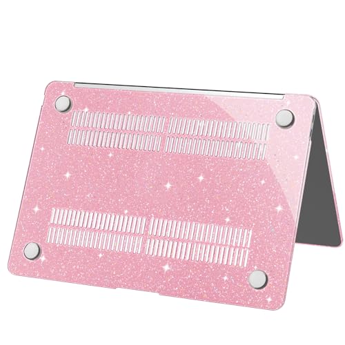 G JGOO for MacBook Air 13 inch Case 2021 2020-2018 M1 A2337 A2179 A1932 | Glitter Protective Plastic Laptop Hard Shell for MacBook Air 13.3 inch Case + Keyboard Cover + Screen Protector, Sparkly Pink - color: Pink