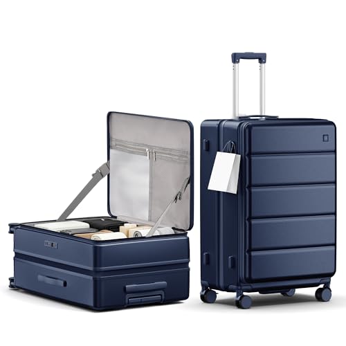 28 Inch Checked Luggage Side Opening Expandable Hardshell Suitcase, 100% PC Lightweight with Brake Spinner Wheels, TSA Lock - Large Travel Suitcase - color: Navy Blue, size: 28 Inch-EXT