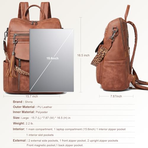 Laptop Backpack for Women 15.6 inch,Travel Leather Backpack Purse Nurse Teacher Carry on Backpack Computer Bag,Professional Water-Resistant College Business Work Casual Daypack,Nubuck Brown - color: Nubuck Brown