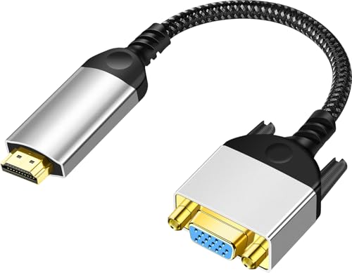 HDMI to VGA Adapter Cable 8 inch Uni-Directional Only,Gold-Plated 1080p@60Hz HDMI Male to VGA Female Braided Cord for PC,Laptop,Monitor,HDTV, Roku, Xbox, PS5 - style: HDMI Male to VGA Female