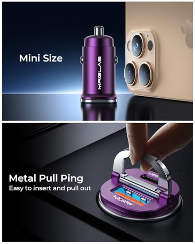 MRGLAS【Upgraded】 125W USB C Car Charger Super Fast Charging for iPhone 17 | [PD65W & QC60W][All Metal] Cigarette Lighter Car Charger,Dual Port for iPhone 16 15 Pro iPad Samsung S25/S24 MacBook-Purple - color: Purple